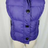 LL Bean Hooded Fur Trim Goose Down Nylon Quilted Puffer Vest Womens S Purple