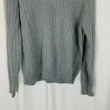 Lands End Ribbed Striped Cotton Cable Knit VNeck Sweater Mens L Gray Vintage