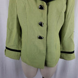 Moshita Couture Green Checked Black Piping Wide Lapel Blazer Jacket Womens 12