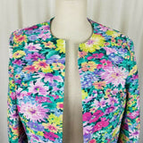 Margaret Smith Ruched Floral Designer Boutique Open Front Jacket Blazer Women 8