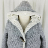 LL Bean Hooded Shearling Lined Wool Toggle Knit Sweater Jacket Cardigan Womens S