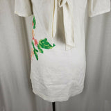 Vintage 50s Mini Mod Pixel Linen Crochet Bakelite Beaded Floral Womans Dress S