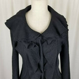 Cupio Black Ruffled Collar Lapel Viscose Boiled Wool Sweater Jacket Womens S