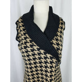 Calvin Klein Large Houndstooth Check Knit Sweater Dress Women L Shawl Collar Tan
