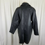 Vintage Workers For Freedom London Black Leather Double Breasted Coat Womens 16