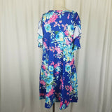 Floral Baby Doll Twirl Ruffles Sleeves Mini Tunic Dress Womens 2XL Stretch Blue