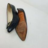 Evan Picone Black Leather Pumps Gold Bow Shoes Kitten Heels Low Womens 6.5 Spain
