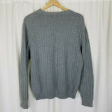 Lands End Ribbed Striped Cotton Cable Knit VNeck Sweater Mens L Gray Vintage