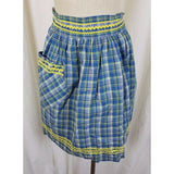 Vintage Gingham Girl Plaid Reversible APRON Mid Century Textile Cotton Ric Rac