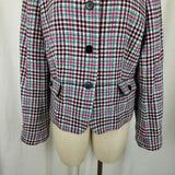 Talbots Houndstooth Plaid Wool Collarless Blazer Jacket Womens 16 Flap Pockets