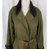 Liz Claiborne Lizsport Worsted Wool Faux Fur Long Maxi Trench Coat Womens PM