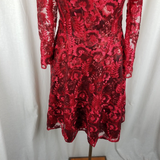 Vintage Red Lace Avant Garde Twirl Fit & Flare Prom Formal Dress Womens S Black