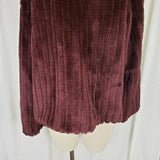 Vintage Vegan Faux Fur Plush Ribbed Wrap Open Front Swing Jacket Womens L Wine