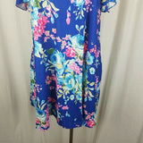 Floral Baby Doll Twirl Ruffles Sleeves Mini Tunic Dress Womens 2XL Stretch Blue
