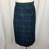 Nine to Five Wool Tartan Plaid Pleated Pinned Wrap Kilt Skirt Womens 7 Vintage