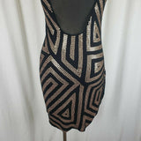Express Gold Sequined Sheer Fitted Black Sexy Bodycon Party Dress Womens S