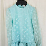 Vintage Polly Flinders Flocked Dressy Dress Girls 8 Drop Waist Pleated Twirl