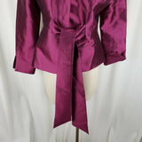 Chetta B. Wool Silk Fuchsia Metallic Tie Waist Jacket Blazer Shimmer Womens 10