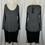 Matti Mamane Jersey Knit Sack Dress Black Gray Colorblock Scoop Neck Womens S