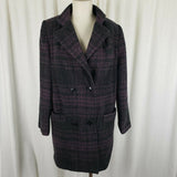 Paul Levy Purple Plaid Mohair Wool Midi Peacoat Womens M  L Vintage 80s Black