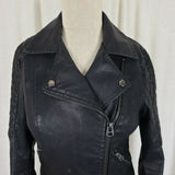 Topshop Vegan Faux Black Leather Cropped Moto Jacket Wide Collar Womens 4 Padded