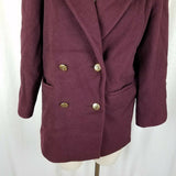 JG Hook Double Breasted Winter Wool Military Short Peacoat Coat Womens 2P Maroon