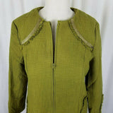 Paula Hian Luxe Raw Edge Metallic Trim Woven Long Blazer Jacket Coat Womens XS