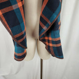 Vegan Wool Wide Collar Tartan Plaid Open Front Swing Vest Womens M Stretch Blue