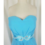 Jeweled Asymmetrical Midi Long Blue Chiffon FORMAL GOWN DRESS Womens S M Prom