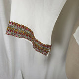 Inca Heavily Beaded Trim Linen VNeck Bell Sleeve Tunic Top Blouse Womens M India