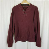 Vintage Eddie Bauer Ribbed 1/4 Button Up Knit Sweater Mens L Henley Dark Maroon