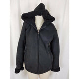 Esprit Vegan Sherpa Shearling Fur Faux Suede Hooded Parka Jacket Peacoat M