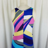True Rock Hi Lo Psychedelic Stretch Jersey Knit Maxi Dress Womens S Assymetrical