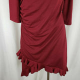 Matti Mamane Maroon Ruffled Ruched Faux Wrap Jersey Knit Dress Womens 2 M NWT