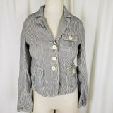 Gap Pinstriped Cropped Denim Blue Jean Trucker Jacket Womens XS Railroad Stripes