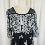 Mod Vintage 60s Twiggy Space Age Fit & Flare Twirl Dress Sheer Lace Womens M L
