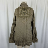 Free People Embroidered Linen Cargo Jacket Slouchy Canvas Safari Womens S Khaki