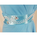 Jeweled Asymmetrical Midi Long Blue Chiffon FORMAL GOWN DRESS Womens S M Prom