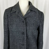 Perry Ellis Wool Windowpane Plaid Woven Peacoat Coat Jacket Womens size 8 Black