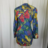Bogner Linen Tropical Cockatoo Collarless Blazer Jacket Womens 8 Vintage 1980s