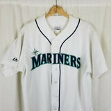 Majestic Vintage Mariners Jersey Men's XL Embroidered White Button Down Korea