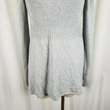 Express Stretch Long Length Plunge Neckline Tunic Knit Sweater Womens L Gray