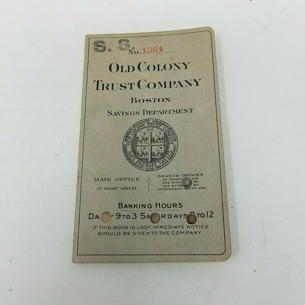 1928 Old Colony Trust Company Boston Bank Register Receipt Deposit Pass Book 5in