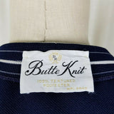 Butte Knit Polyester Blazer Jacket Vintage MCM Womens M Navy Blue White Piping