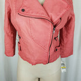 Bar III Vegan Faux Leather Berkeley Cropped Motorcycle Moto Jacket Womens M Pink