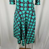 Lularoe Green Medallion Jersey Knit Dress Womens L Scoop Neck Twirl 3/4 Sleeve