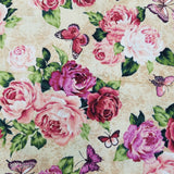 Antique Roses Floral Butterfly Fabric Hobby Lobby Screenprinted Cotton 2 yards