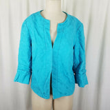 Coldwater Creek Woven Textured Embroidered Tapestry Jacket Womens 14P 3/4 Sleeve