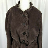 LL Bean Belted Tie Sash Ruffled Corduroy Blazer Jacket Womens 14 Chocolate Brown