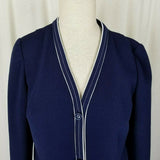 Butte Knit Polyester Blazer Jacket Vintage MCM Womens M Navy Blue White Piping
